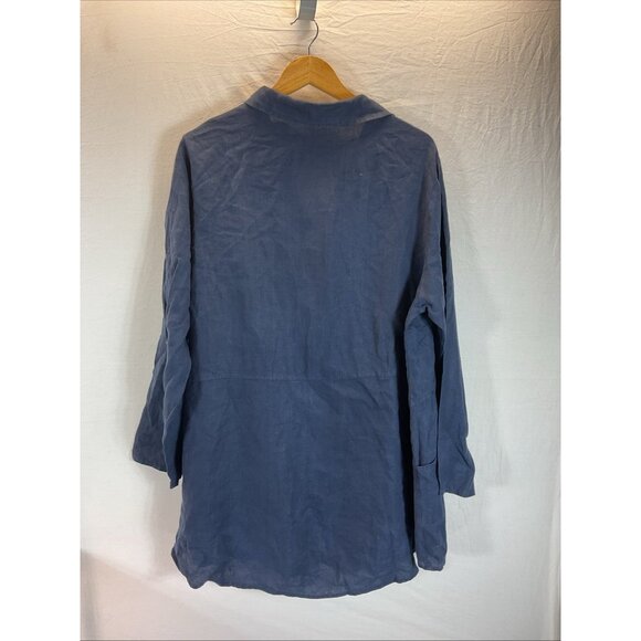 MATCH POINT 100% LINEN Navy Blue‎ pockets button front tunic size XL Oversized - Picture 3 of 9